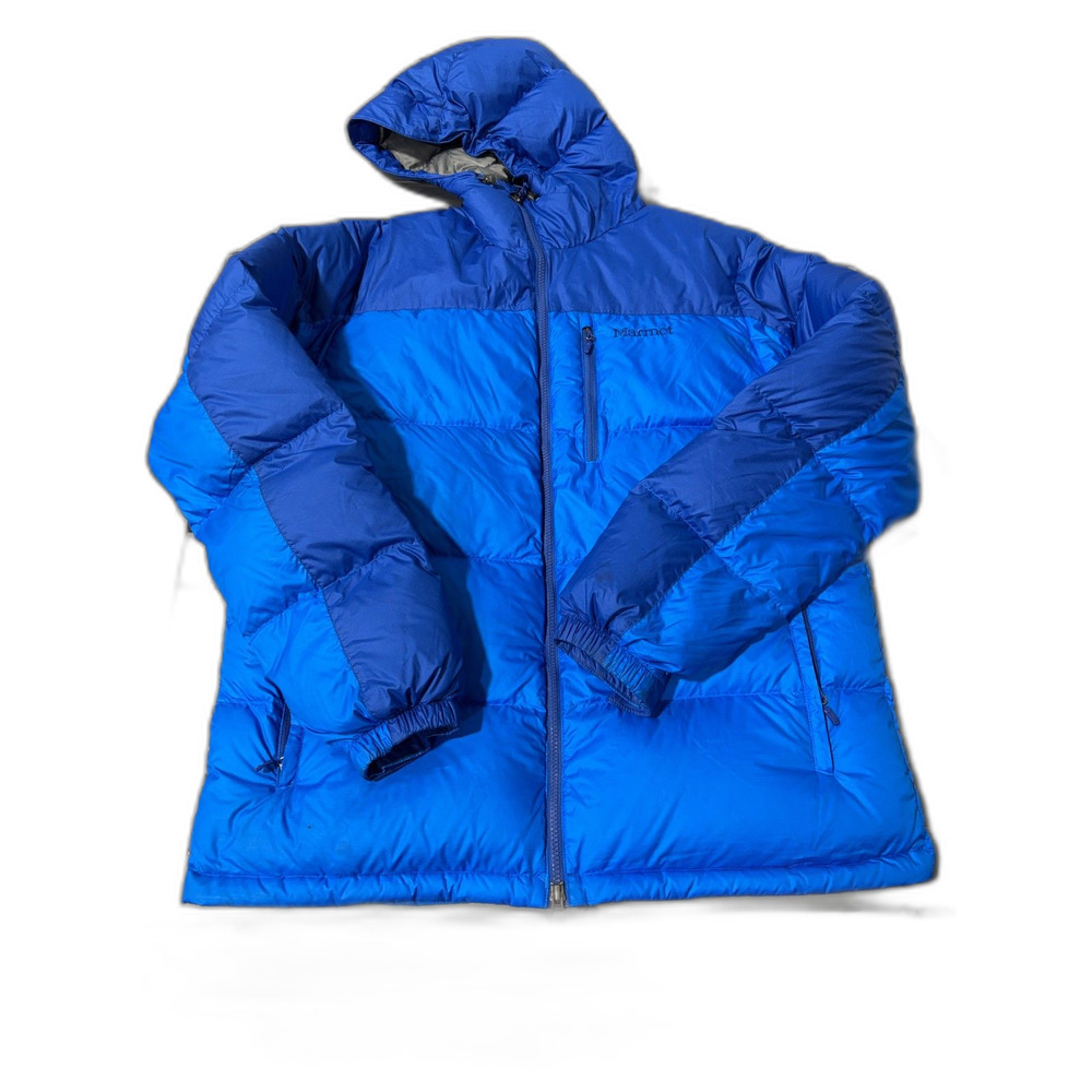 Marmot Puffer Jacket Mens XL Blue 700 Fill Down Full Zip hooded